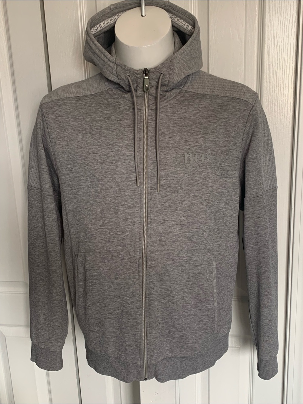 BOSS Men's Heather Gray Full-Zip Hooded Sweatshirt